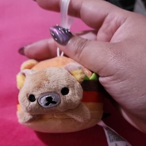 Kawaii Bear Plush Keychain - Tan with Rainbow Stripes